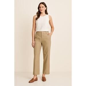 Eddie Bauer 100% Linen Trousers Pants in Khaki Tan Relaxed Blakeley Fit Size 18